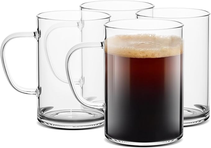 LUXU Glass Coffee Mugs,Clear Tea Cups Set of 4