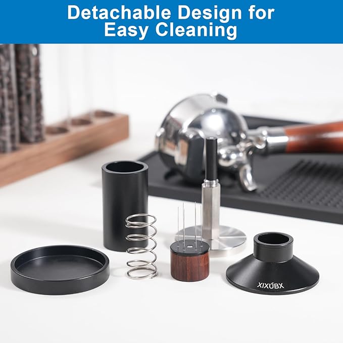 51mm Espresso Tamper & Magnetic WDT Tool, Barista Cofee Tamper with Spring Loaded, Anodized Aluminum Alloy Handle, Stainless Steel Corrugated Base with Cover for Portafilter Basket