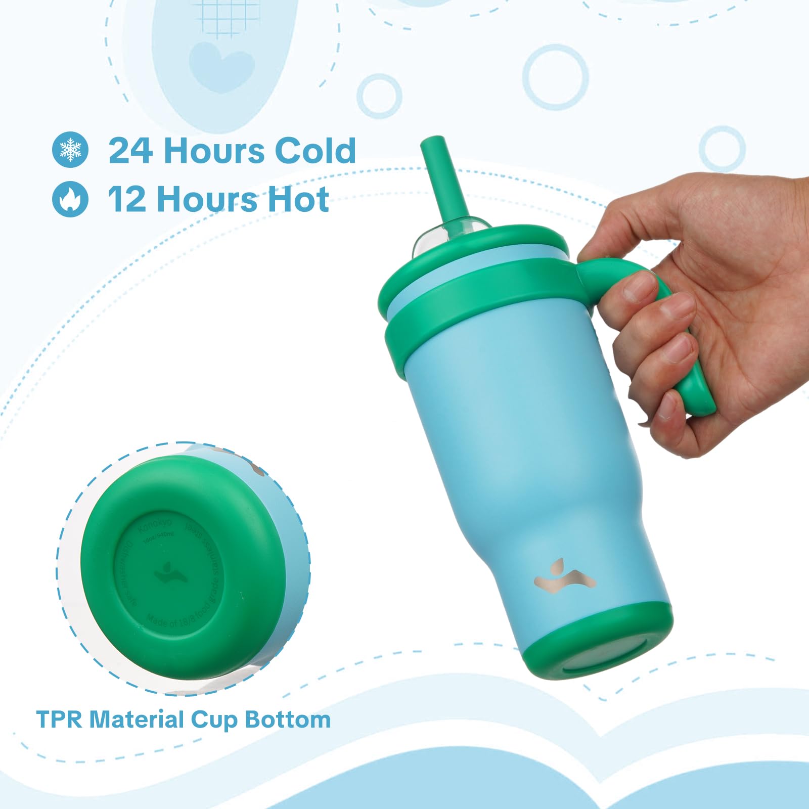 Konokyo 18 oz Tumbler with Handle and Straw, Insulated Travel Mug