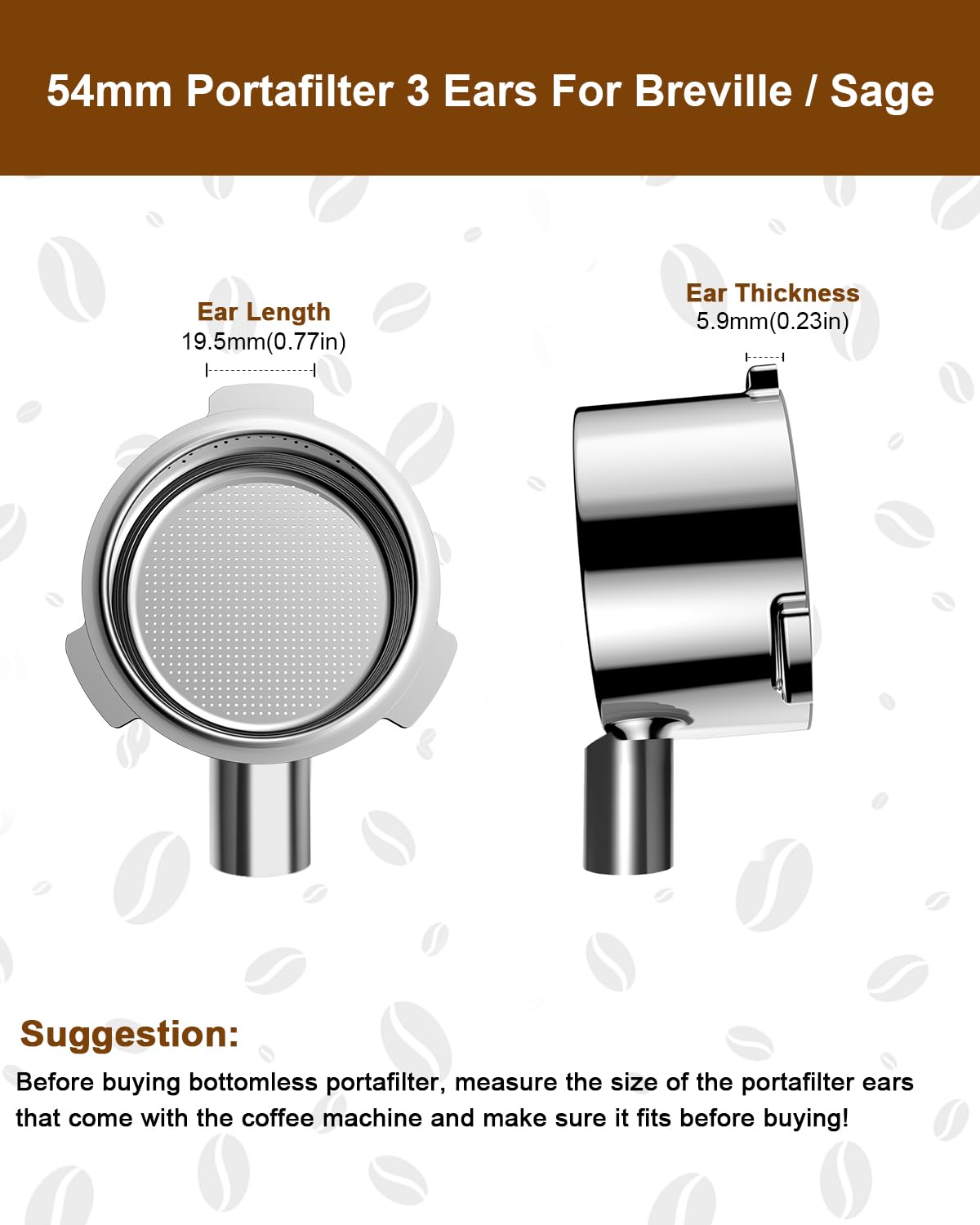 54mm Bottomless Portafilter, 3 Ears Bottomless Naked Portafilter Compatible with Breville/Sage Barista Express BES870/876/878/880/881/450/500/810/840, with Puck Screen and 18g Filter Basket