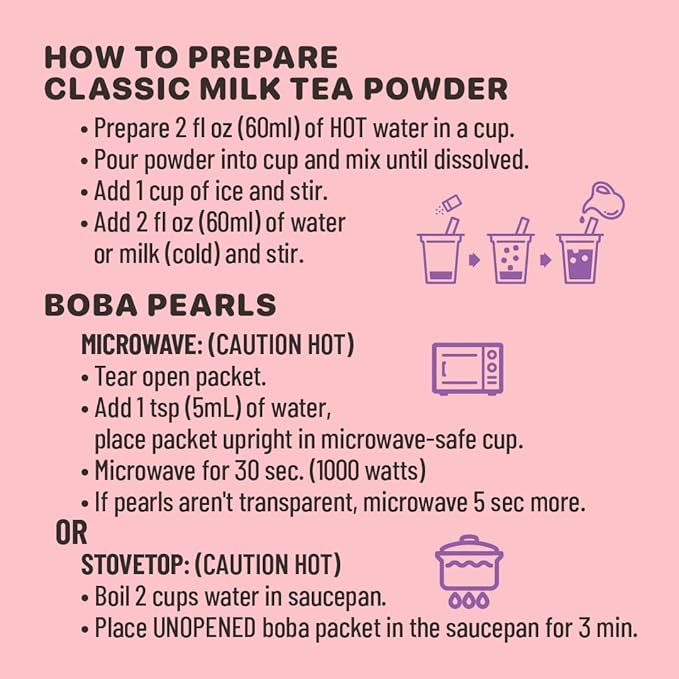 Boba Bundle Kit 10 Serv. Instant Bubble Pearl Variety Milk Tea Kit with Authentic Brown Sugar Tapioca Pearls by Yulu Foods - Ready in Under 1 Minute, Includes Paper Straws - Gift Box, Holiday (Classic, Taro and Strawberry)