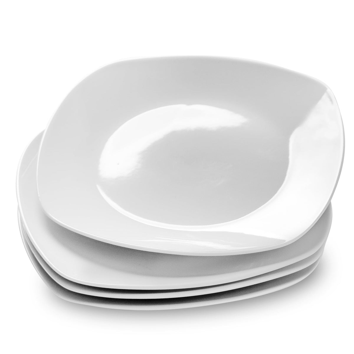 fMBB 4-Piece Salad Plates Set, 8 inch Ceramic Lightweight Round Plate Dessert Dish, Smooth Glaze - White Modern Dinnerware Set for Kitchen Serving