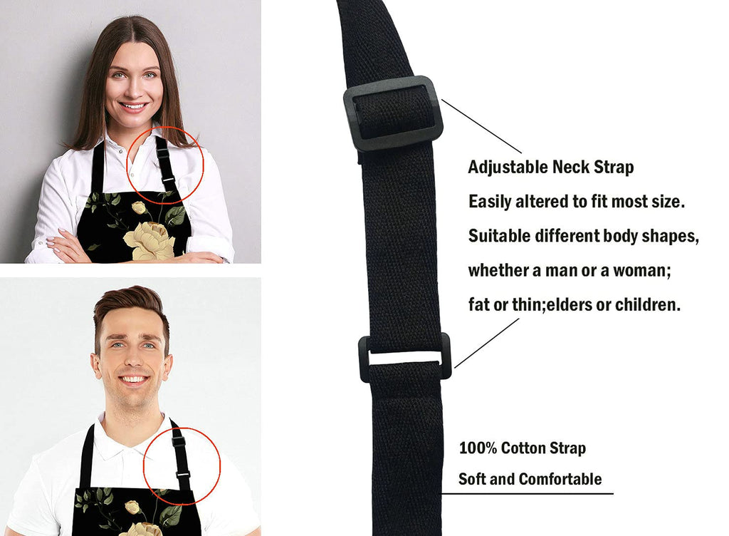 Lefolen Watercolor Floral Pattern with of Roses Adjustable Bib Apron Kitchen Cooking Baking Gardening Apron for Women Men