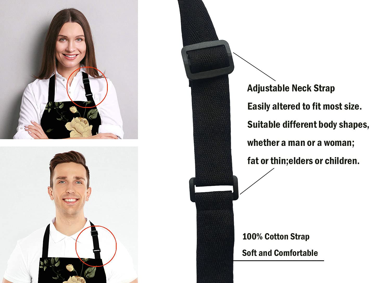 Lefolen Watercolor Floral Pattern with of Roses Adjustable Bib Apron Kitchen Cooking Baking Gardening Apron for Women Men