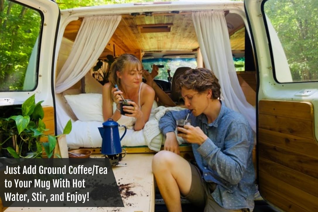 JoGo - The Original Coffee and Tea Brewing Straw - Portable Coffee Maker - Stainless Steel Single Serve Strainer - Filter Function for Hot & Cold Brew - Yerba Mate Straw for Loose Leaf Teas & Coffee