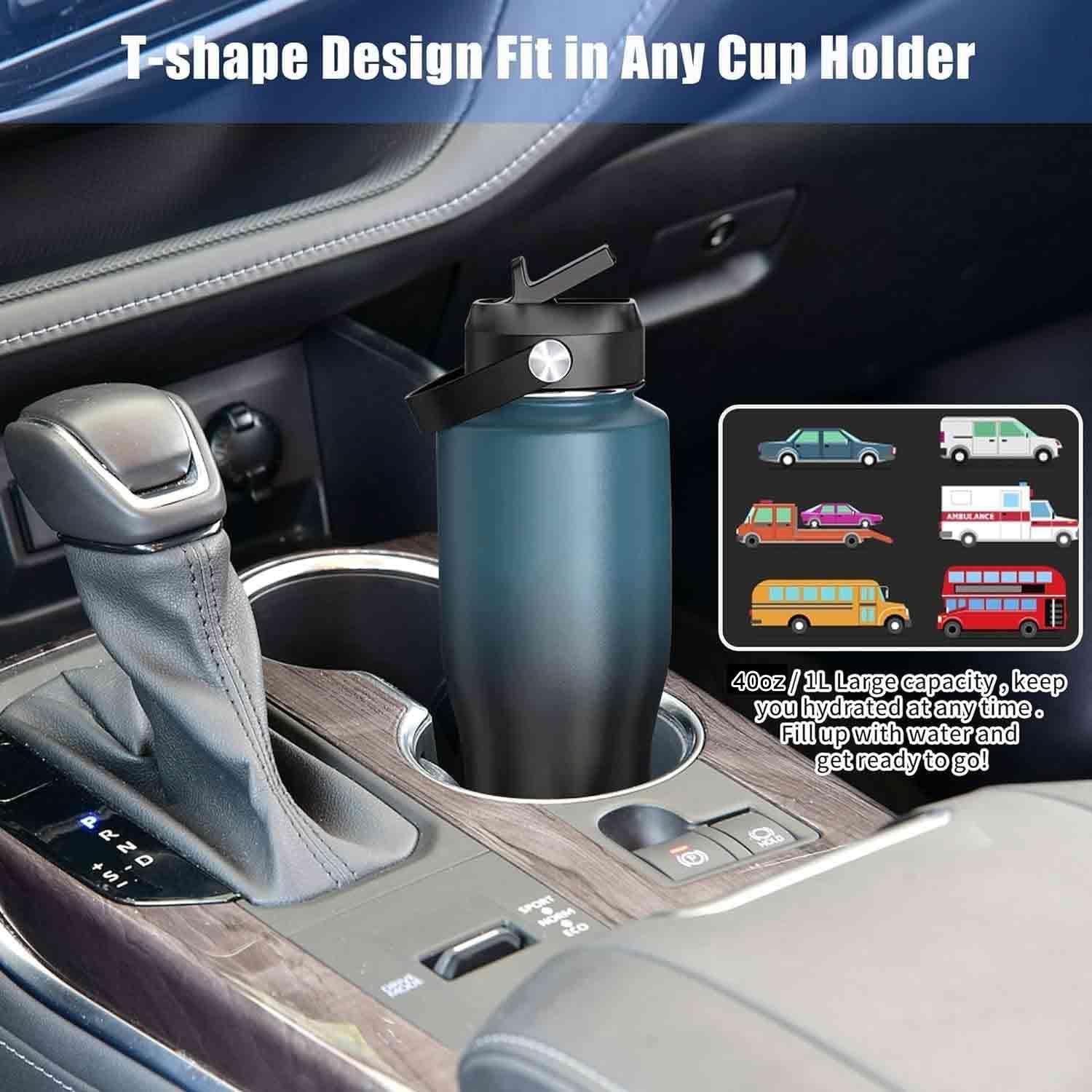 SENDESTAR 40oz Stainless Steel Water Bottle(Cold for 48 Hrs, Hot for 24 Hrs),Double Wall Vacuum Insulated Bottle with Straw Lid, Spout Lid and Flex Cap, Fit in Any Car Cup Holder，Navy