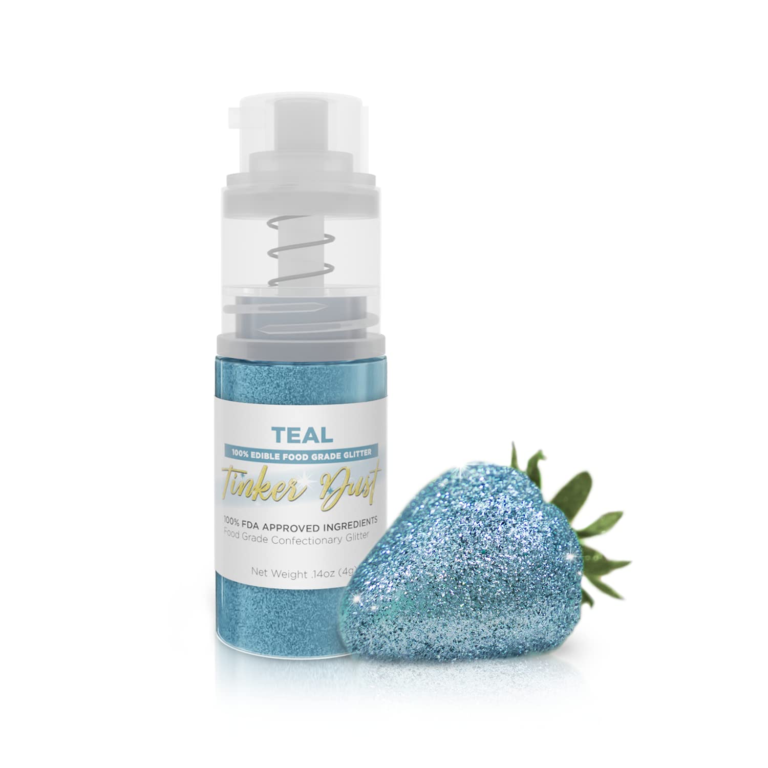 Bakell - Teal Tinker Dust (4g, 1x Mini Spray Pump) Edible Glitter for Food, Desserts, and Baked goods!