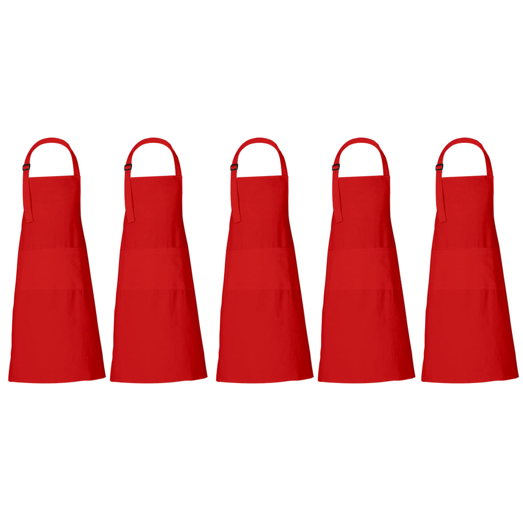 RAJRANG Chef Apron Women Men with Pockets Cotton Kitchen Cooking Full Aprons Red 35x27 Inches Pack of 5