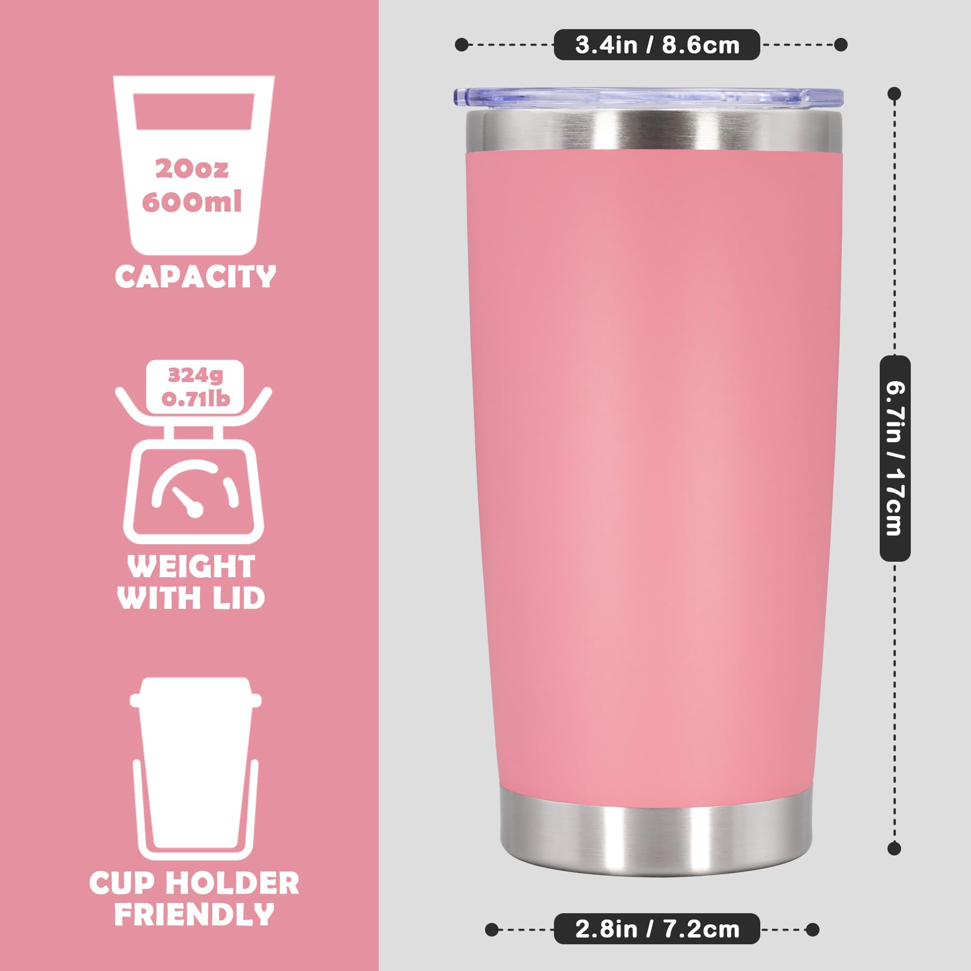 20oz Tumbler Stainless Steel Tumbler Coffee Tumbler with Lid Pink, 4P