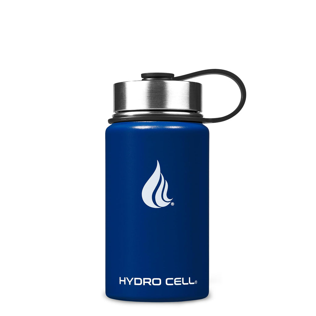HYDRO CELL Stainless Steel Insulated Water Bottle with Straw - For Cold & Hot Drinks - Metal Vacuum Flask with Screw Cap and Modern Leakproof Sport Thermos for Adults (Navy 14oz)