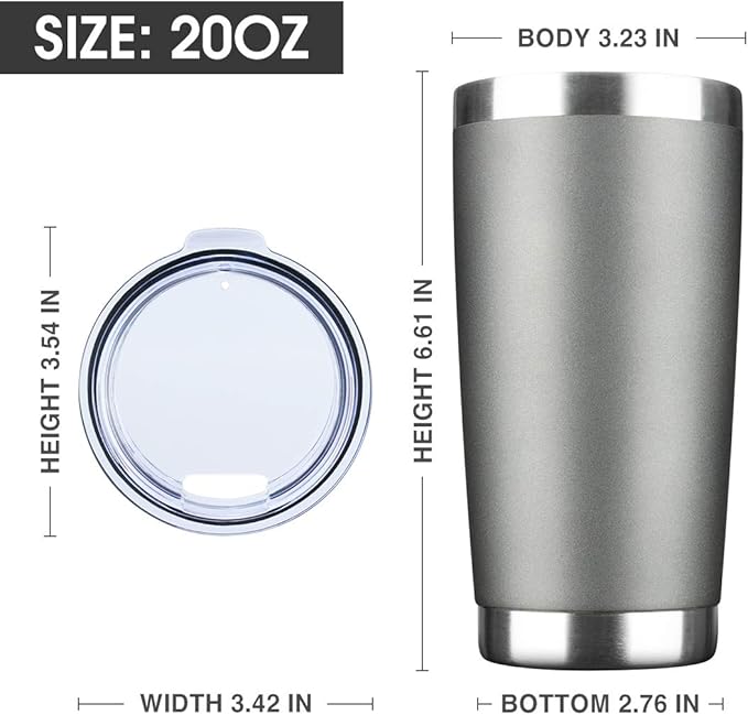 20oz Tumbler Bulk Stainless Steel Vacuum Insulated Tumblers with Lid Double Wall Travel Mug Durable Powder Coated Coffee Cup, Suitable for Ice Drinks and Hot Beverage (Gray 12pack)