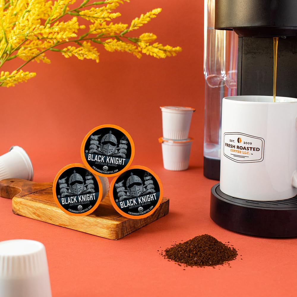 Fresh Roasted Coffee, Organic Black Knight K-Cup Pods for Keurig Brewers, Dark Roast, USDA Organic, Kosher, 24 Count (Pack of 1)