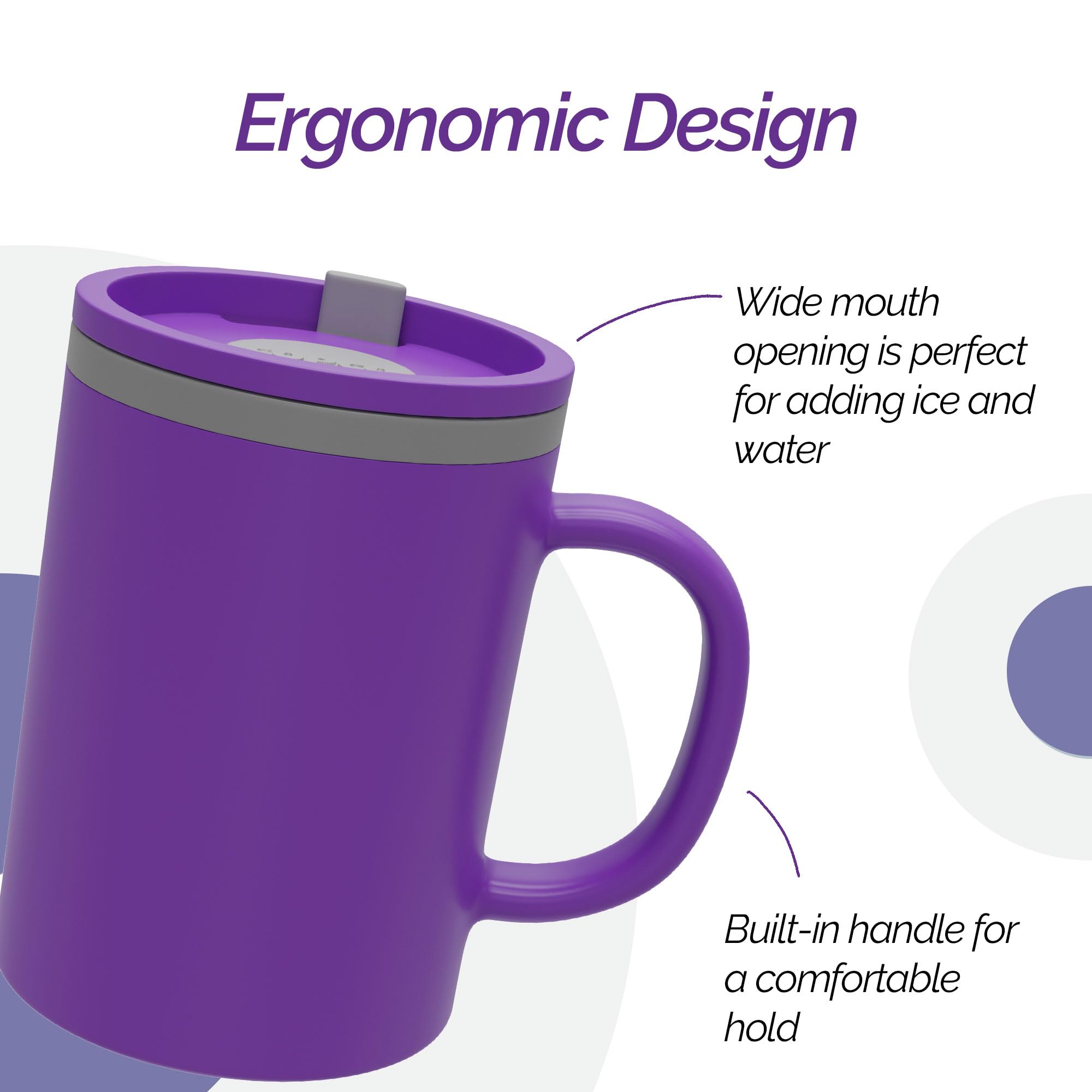 Copco Iconic 16oz Double Wall Insulated Desk Mug with Lid & Handle, Set of 2, BPA-Free Reusable Plastic, Spill-Resistant, Microwave & Dishwasher Safe, Wide Mouth (Purple/Light Purple)