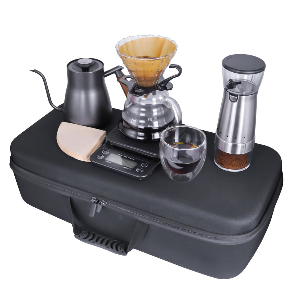 SOTECH Electric Coffee Maker Set with Electric Grinder Glass Dripper Server Steel Kettle Filter Paper Travel Bag for Outdoor Travel BBQ Picnic