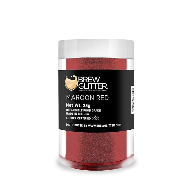 Maroon Red BREW GLITTER Edible Glitter For Drinks, Cocktails, Beer, Garnish Glitter & Beverages | KOSHER & HALAL Certified | 100% Edible & Food Grade | Vegan, Gluten, Nut Free (25g, Maroon Red)