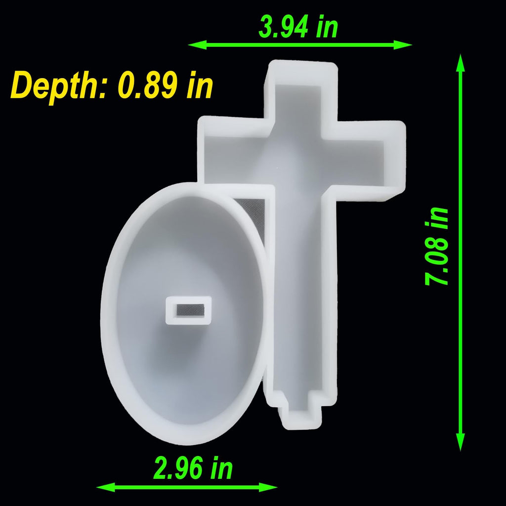 【300+ Design Optional】 Fuehbur Cross with Base Epoxy Resin Silicone Mold for DIY Decoration, Blessed Cross Candle Casting Mould【Mold Length: 7.08 in, Depth: 0.89 in】