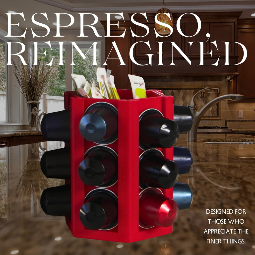 Espresso Coffee Pod Holder & Organizer | Espresso Capsule Kitchen Display Carousel | Holds 18 Pods | Made in USA (Silver)