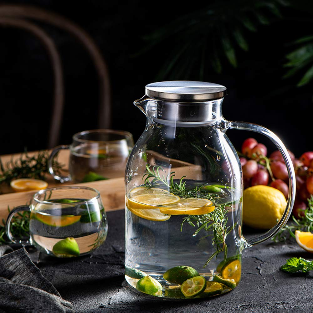 Abdodar 68oz Glass Pitcher with Lid and Handle - High Heat Resistance Glass Water Pitcher for Hot/Cold Water & Iced Tea (2.0L)
