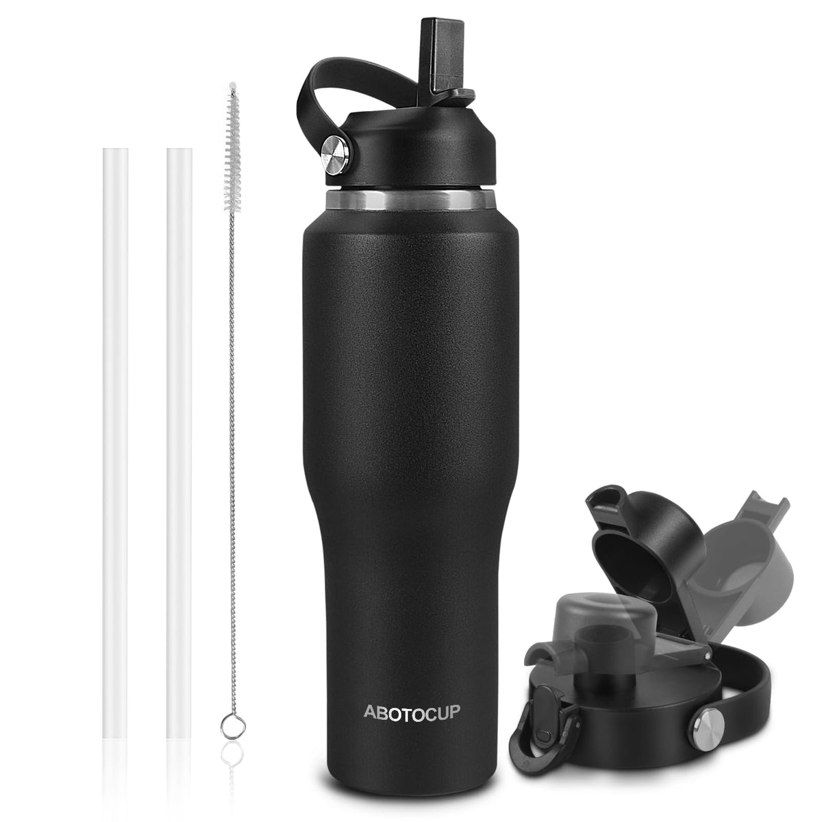 ABOTOCUP 32oz Insulated Water Bottle Keep Cold 24h&Hot 12h, Double Wall Vacuum Insulated Water Bottles with Straw/Spout Lid, Stainless Steel Water Bottles that Fit in Any Car Cup Holder, Leak-proof