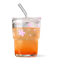 Colnic Iced Coffee Cup, 15Oz/450ml Glass Cups With Lids And Straws, Iced Coffee Glasses Tumbler, Thick Wall Mug For Tea Water With Glass Straw, Coffee Cute Tumbler Gifts (Pink)