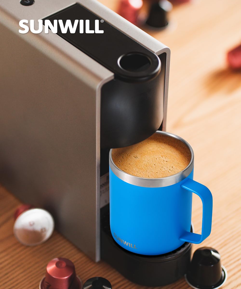 SUNWILL Insulated Coffee Mug, Stainless Steel 14 oz, Splash-Proof Lid
