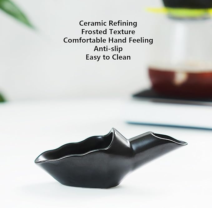 Coffee Bean Measuring Scoop with Funnel Coffee Bean Dosing Cup Ceramic Ground Coffee Spoon For Coffee Tea Sugar Flour (Black)