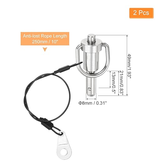 uxcell 2 Pcs Quick Release Pin, 5/16" x 0.5"(Dia. x L) Push-Button Ball Locking Pin 304 Stainless Steel Ring Handle Locking Pin with Wire for Audio Bimini Top Marine, Silver