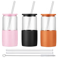 Sunseeke Glass Tumbler with Straw and Lid, 16oz Ice Coffee Cup, Silicone Sleeve Cleaning Brushes, Drinking Glasses for Water, Iced Coffee, Smoothie - BPA Free (Sandy Beige)