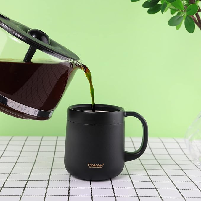 16OZ Stainless Steel Insulated Coffee Mug with Handle, Double Wall Vacuum Tumbler Cup with 2 Lids, Thermal Coffee Cup