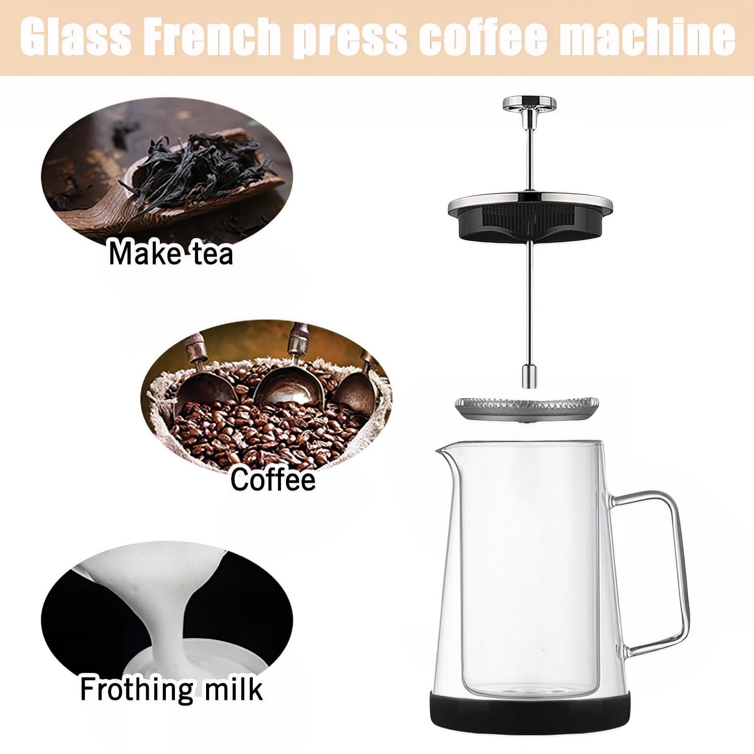 HOOVIEN French Press Coffee Maker 34Oz - Double-Wall Insulated Borosilicate Glass - Ergonomic Handle - Coffee Gift - Tea & Coffee Press