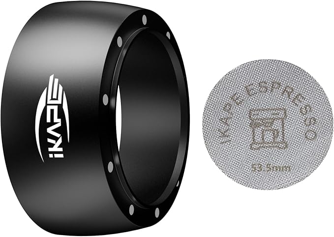 IKAPE Magnetic Dosing Funnel Set, 53MM Espresso Dosing Ring & Puck Screen Kit Compatible with Breville 54MM Bottomless Portafilter - with 8 Small Magnet (Black)