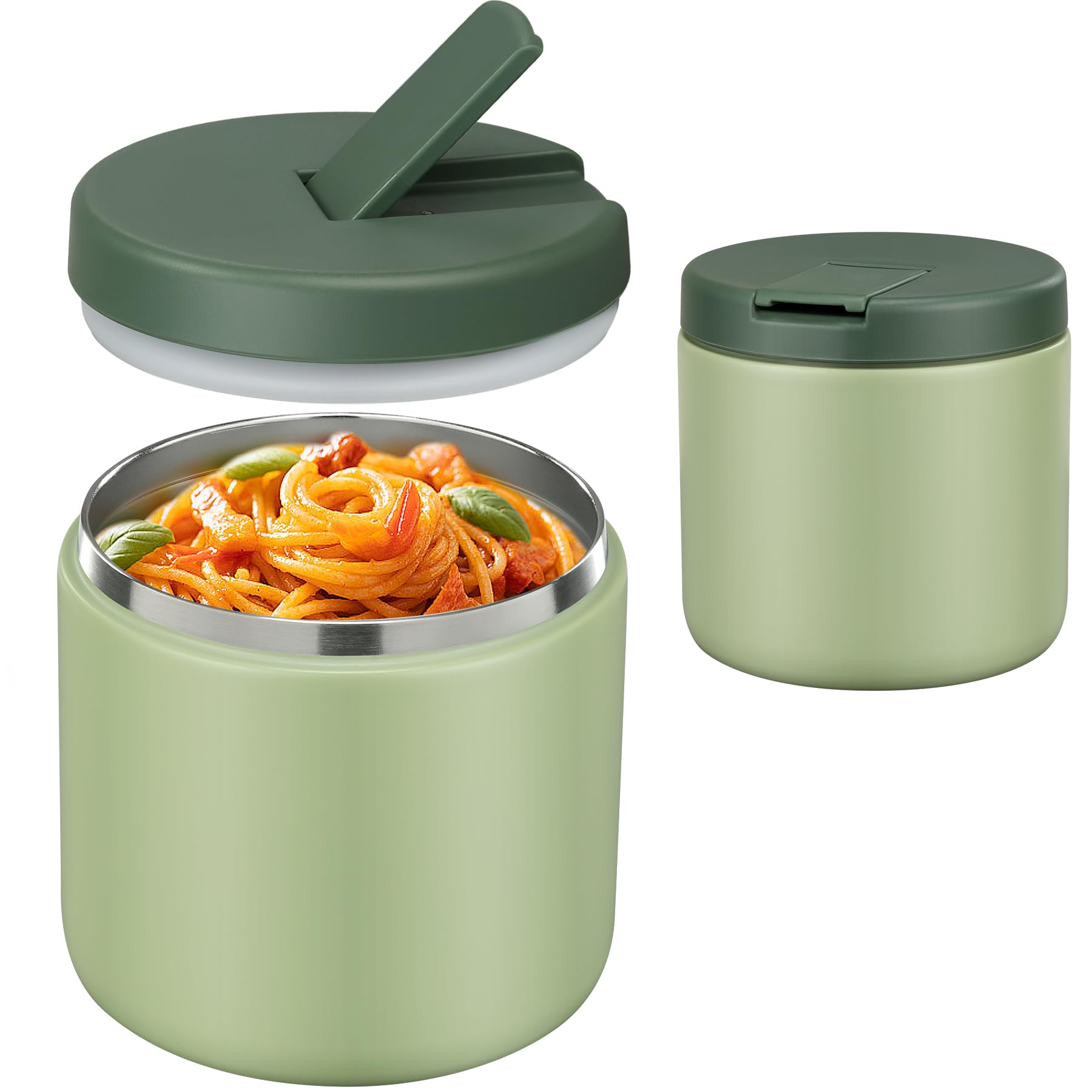 Pawtong 19oz Insulated Vacuum Food Jar with Buckle Lid Wide Mouth Soup Thermo for Hot Food Kids Leakproof Stainless Steel Lunch Container- Green-1Pack