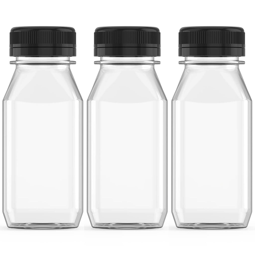 3 Pcs 8 oz Plastic Juice Bottle Bulk Beverage Containers with Black Lids