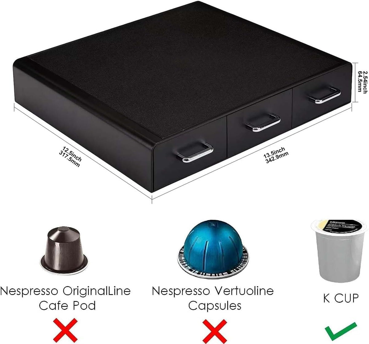 Amazon Basics K-Cup Compatible Coffee Pod Storage Drawer, 3 Easy-Open Drawers, 36 Pod Capacity, Black