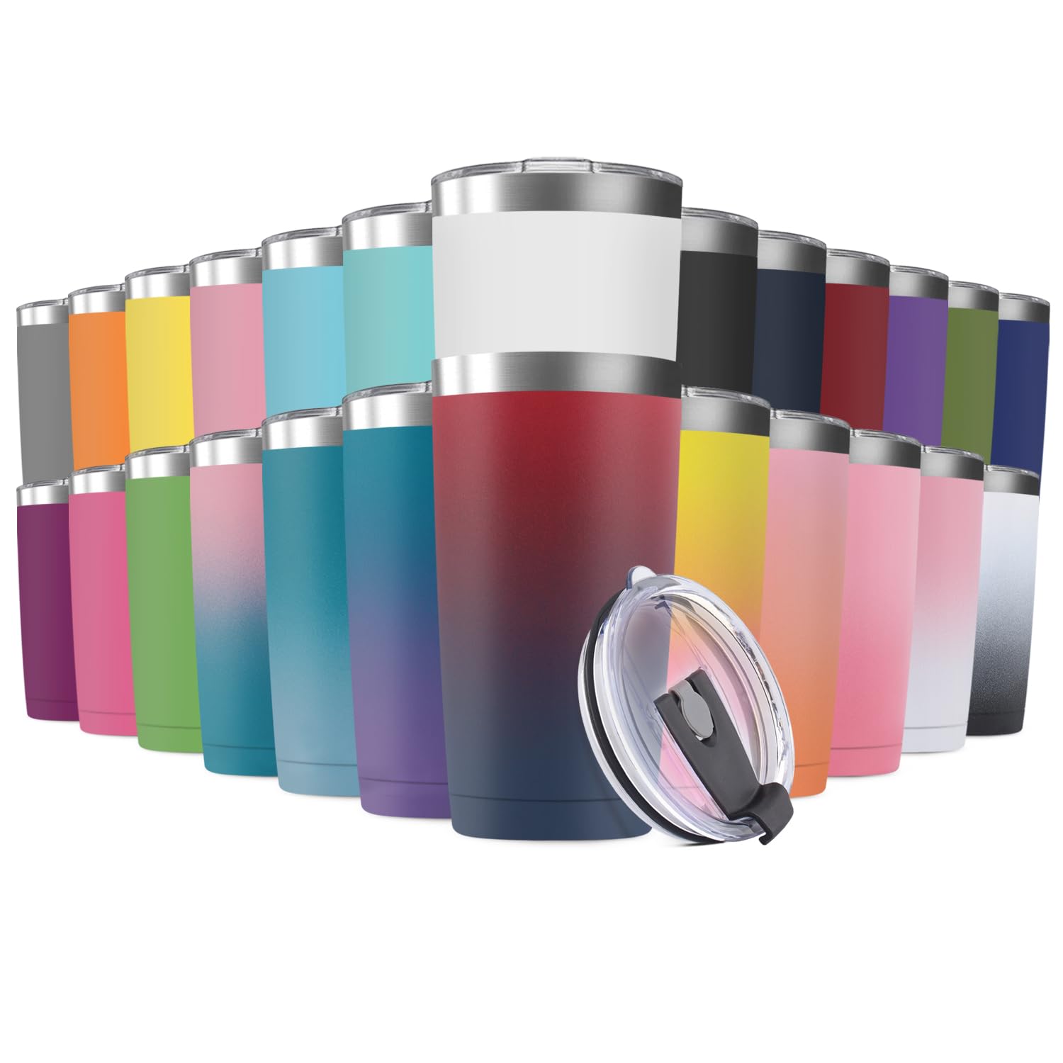 Deitybless 25 Pack 20oz Tumbler Vacuum Insulated Travel Mug with Lids, Stainless Steel Double Wall Bulk Cup for Home, Office, Outdoor Suitable for Vehicle Cup Holders Assorted Colors