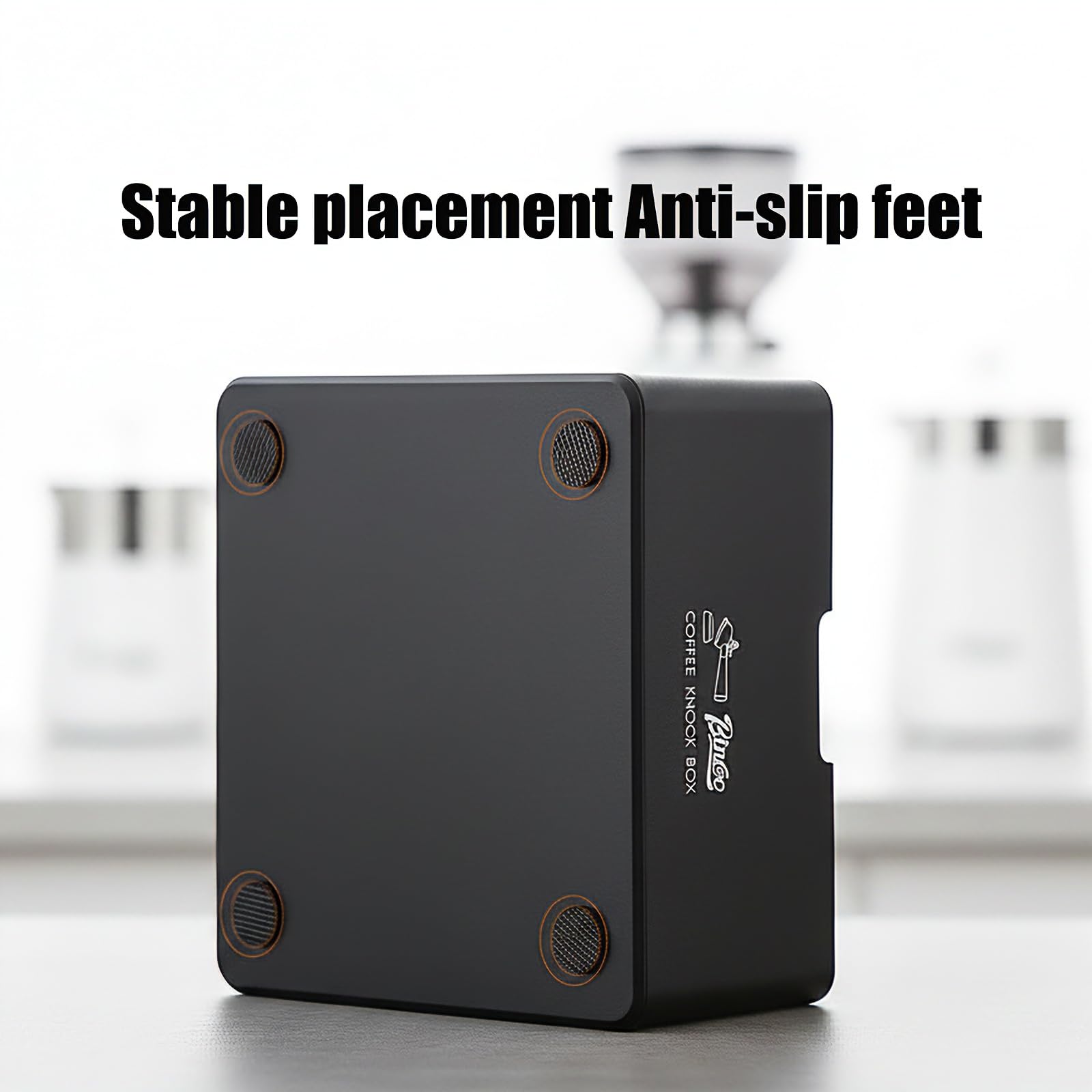 Bincoo Square Espresso knock Box 16cm /6.3 Inch Barista Style Coffee Knock Box for Grounds with Anti-Slip Base, Multi-functional Sturdy Espresso Dump Bin for Home/Office.. (black)