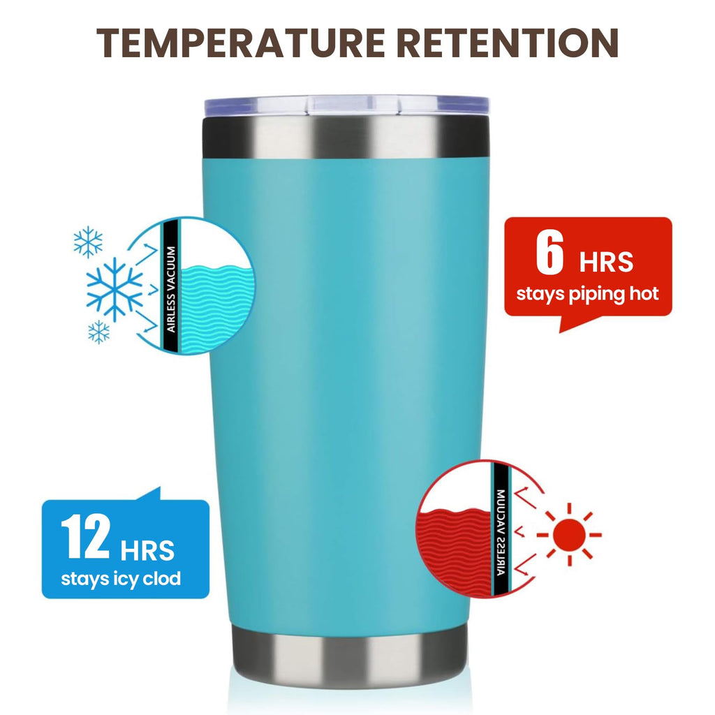 MEWAY 20oz Tumbler Cup Double Wall Vacuum Insulated Travel Mug Bulk, Stainless Steel Tumblers with Lid and Straw, Durable Powder Coated Coffee Cups for Cold & Hot Drinks (Light Blue, 1)