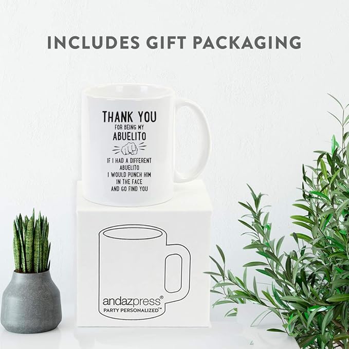 Andaz Press Funny Family 11oz. Coffee Mug Gift, Thank You for Being My Abuelito, Punch in Face, 1-Pack, Christmas Birthday Drinking Cup Present Ideas