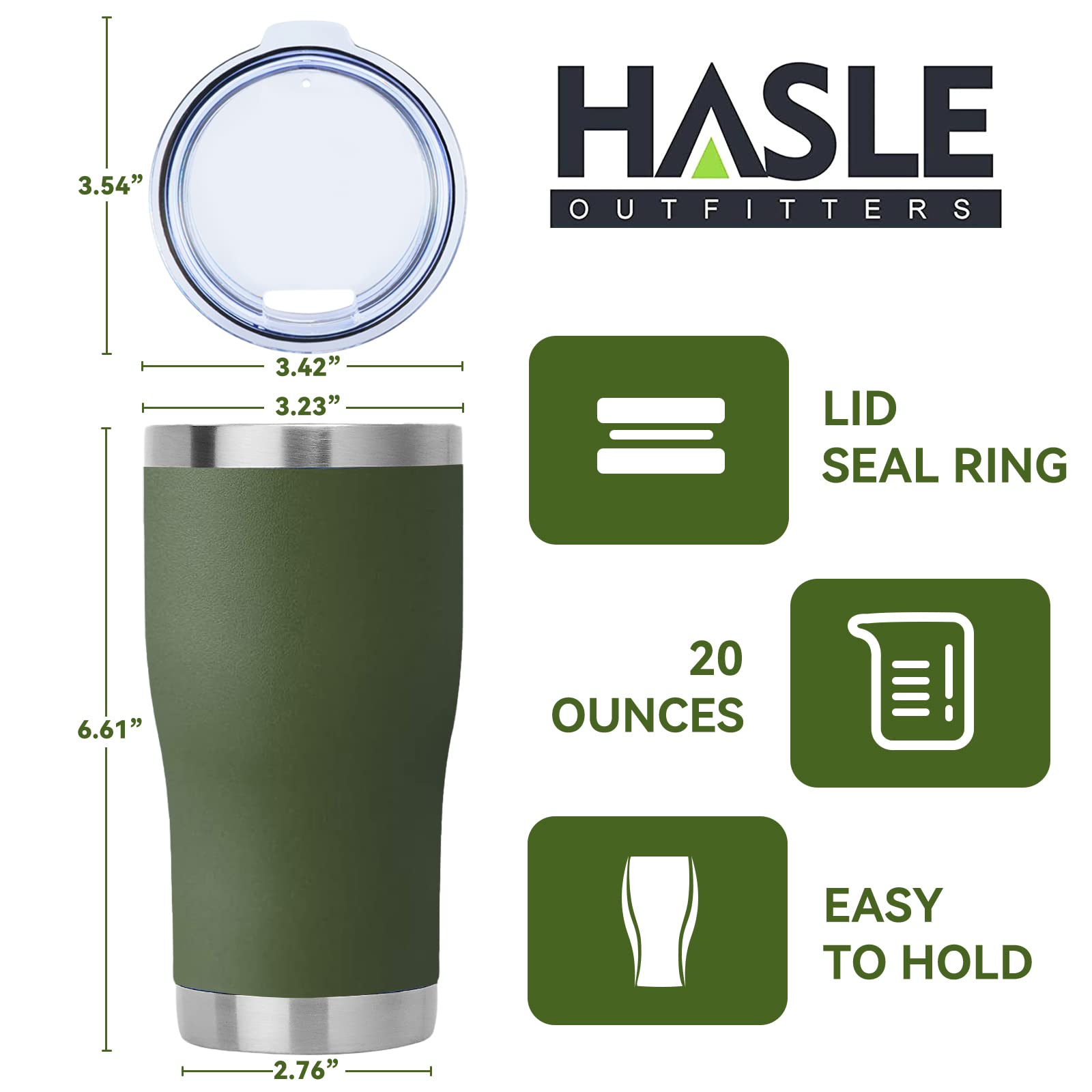 HASLE OUTFITTERS 20 oz Tumbler Bulk, Stainless Steel Tumblers with Lid, Vacuum Insulated Tumbler, Double Wall Powder Coated Cup, coffee mugs, Army Green, 1 Pack
