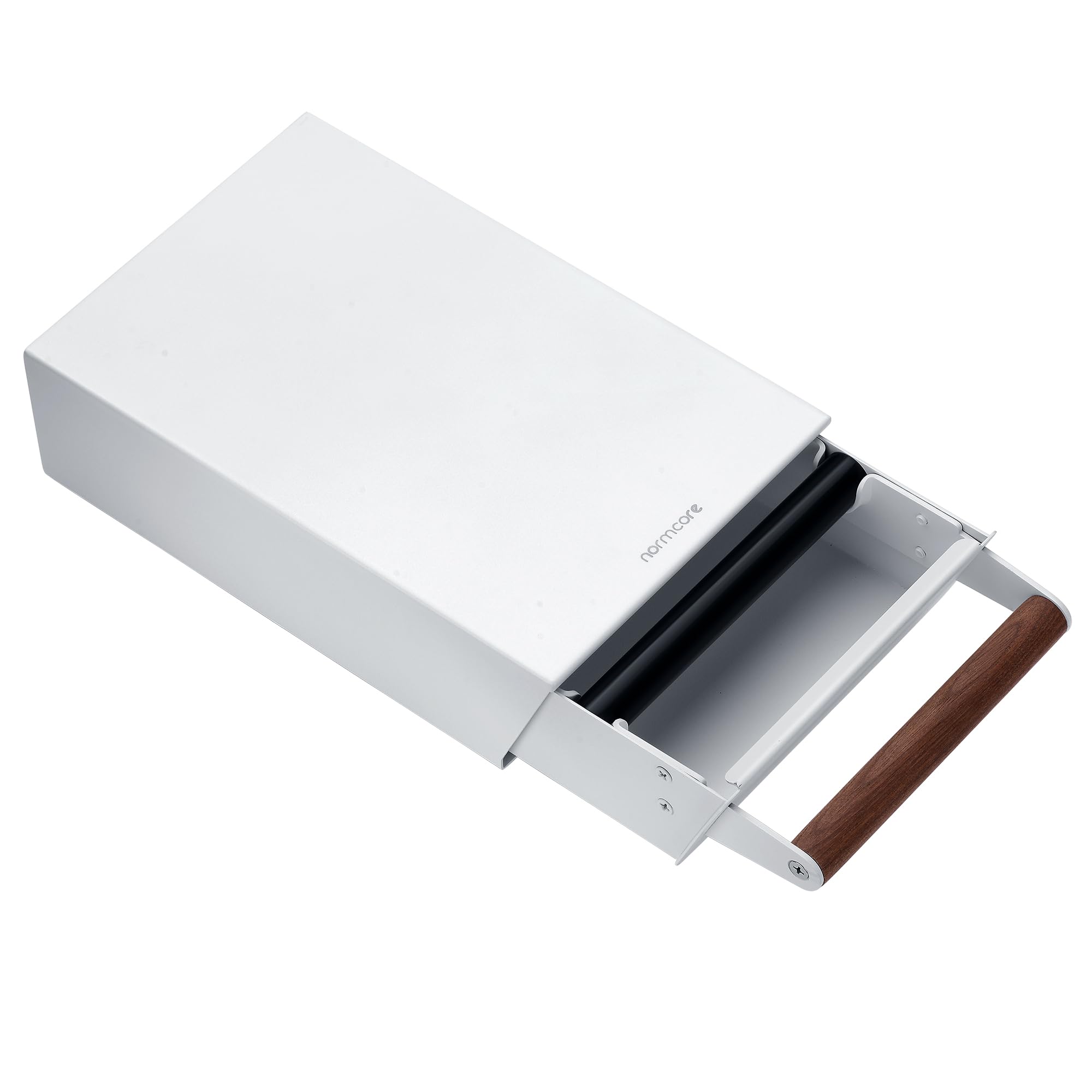 Normcore Espresso Knock Box Drawer, Coffee Knock Box with Walnut Handle, Espresso Dump Bin Separation And Detachable, 304 Stainless Steel, Size: M, Matte White