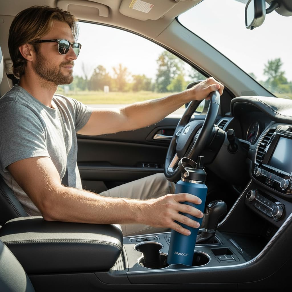 ABOTOCUP 32oz Water Bottle Insulated with Powder Coated, Fit in Any Car Cup Holder, Water Bottles with Straw and Spout Lids, Stainless Steel Insulated Double Wall Leak-proof BPA Free to Keep Cold&Hot