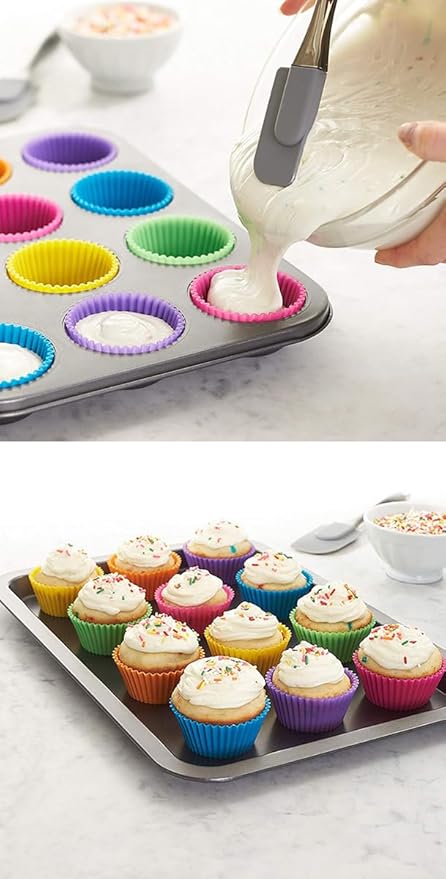 AKOAK Reusable Silicone Non-stick Baking Cups, Cake Molds, Kitchen Baking Cooking Accessories, DIY Cake Making Tools - Pack of 10 (Green)