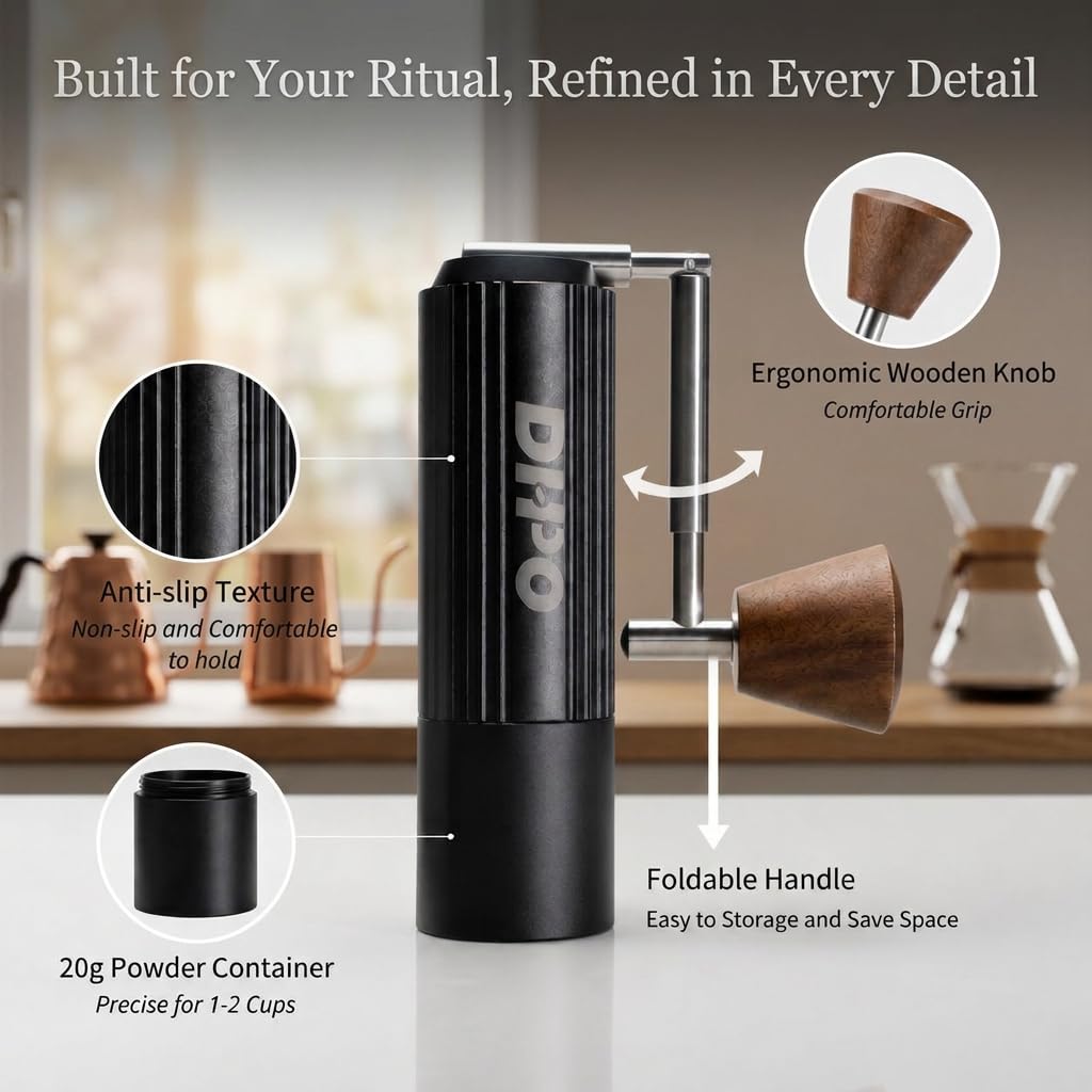 DHPO Manual Coffee Grinder, with Precision Stainless Steel Conical Burr
