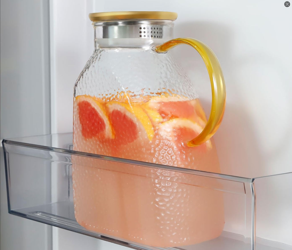 WARMSIMPLE Glass Pitcher With Lid, 2 Liters Glass Pitchers With Handle And Lid, 68 oz Water Pitcher For Fridge, Tea Jug Carafe Jar For Hot/Cold Water Iced Juice Coffee Milk Fruit