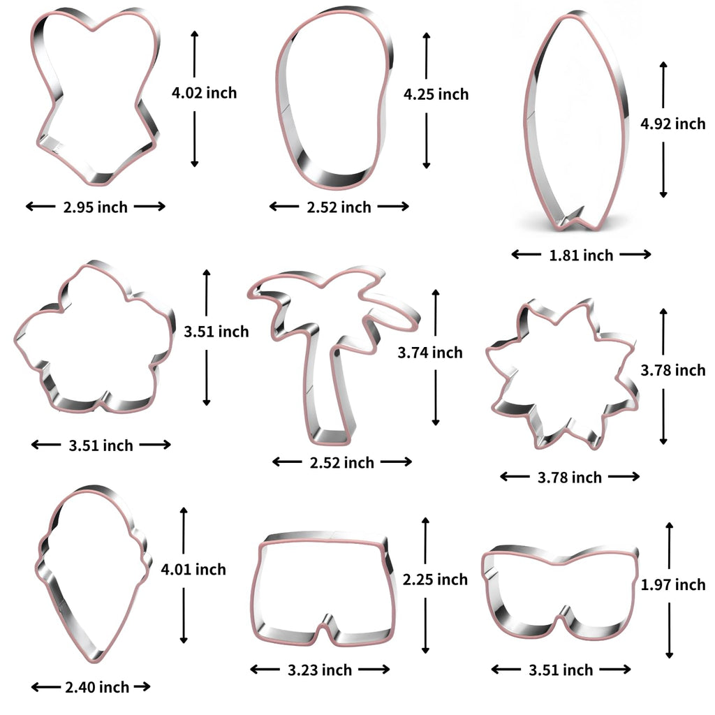 LUBTOSMN 9 Piece Summer Cookie Cutters Set, Silicone Rim Baking Set