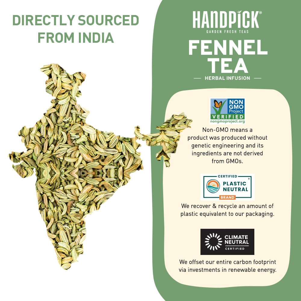 HANDPICK Fennel Seed Tea Bags (100 Count), Authentic Indian Origin with Natural Aroma & Sweetness | 100% Pure, Non GMO & Caffeine Free