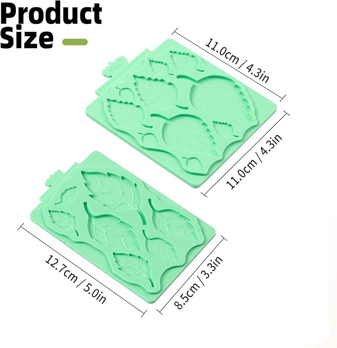 KALAIEN Silicone Leaf Molds - Chocolate & Fondant Molds for Clay Crafts, Air Dry, 3D Candy & Gumpaste Moulds (Set of 2)