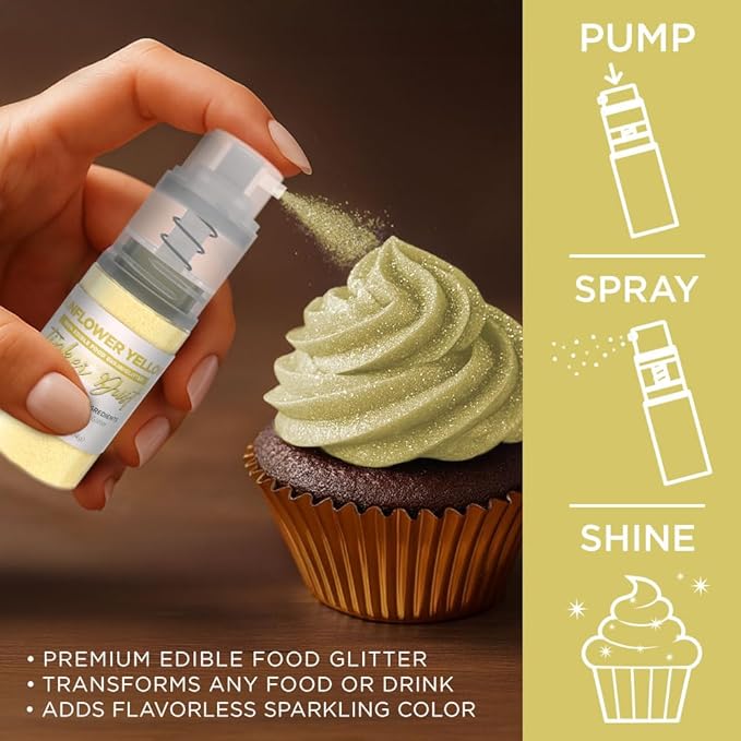 Bakell - Sunflower Yellow Tinker Dust (4g, 1x Mini Spray Pump) Edible Glitter for Food, Desserts, and Beverages!