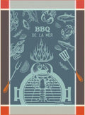 Garnier Thiebaut BBQ De La Mer Bleu (Blue Sea BBQ) French Kitchen Towel 22"x30", Cotton, Jacquard