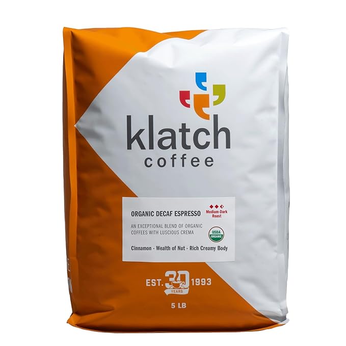 Klatch Coffee Organic Decaf Espresso Medium-Dark Roast, 5 Pounds, Whole Bean